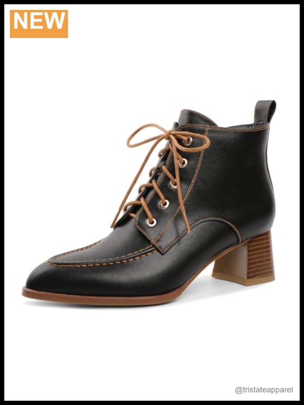 Women's Ankle Boots Pointed Toe Lace Up Chunky Heel Booties Comfortable